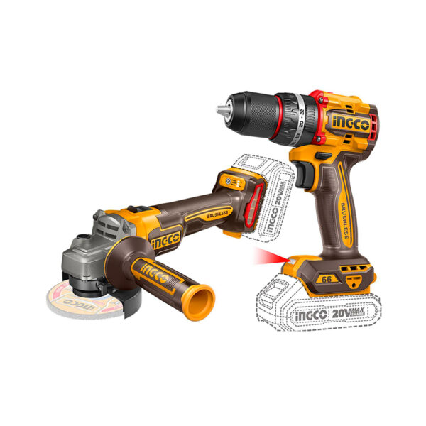 KIT DE TALADRO INALAMBIRCO BRUSHLESS + ESMERILADORA INALAMBRICA BRUSHLESS 20V INGCO UCKLI20273